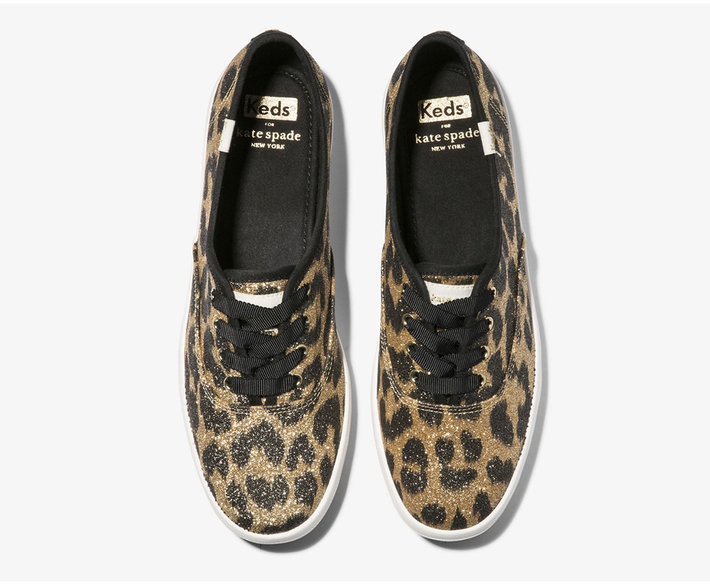 Πανινα Παπουτσια Γυναικεια - Keds Kate Spade New York Champion Glitter Leopard - Καφε - MUGOL9402